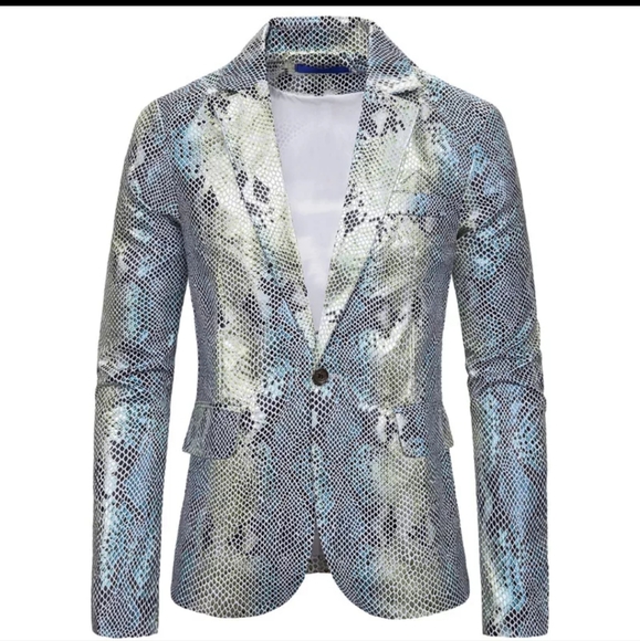 ❤️NWT Animal print Silver one bottom Blazer Jacket. Men. L. - Picture 3 of 7